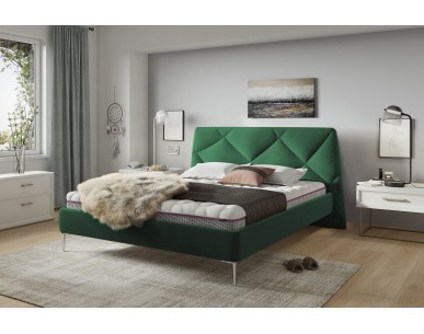Zielone łóżko tapicerowane na nóżkach DAVOS Comforteo