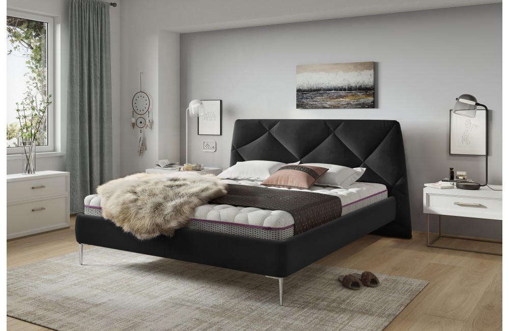 Piękne łóżko tapicerowane DAVOS Comforteo z wysokimi nogami