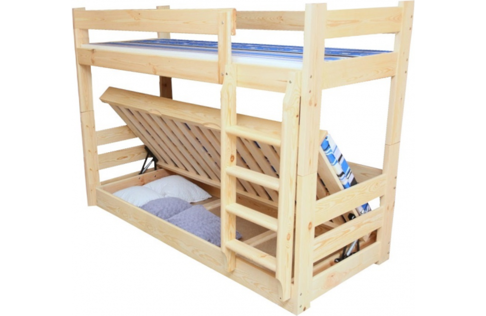 Fukcjonalne łóżko piętrowe HIT z pojemnikiem typu tapczan podnoszony Zaczarowana Sypialnia