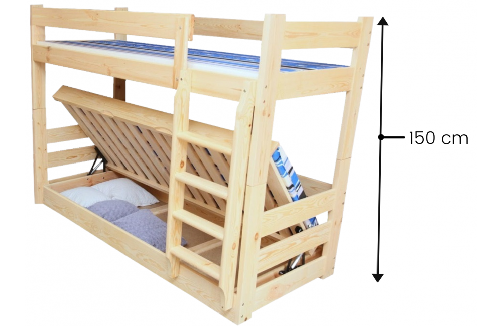 Wymiary łóżka piętrowego HIT z podnoszonym pojemnikiem Zaczarowana Sypialnia