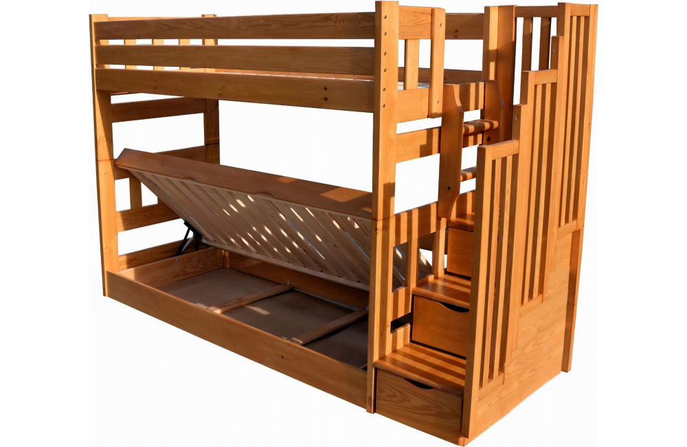 Łóżko piętrowe ze schodkami i dolnym łóżkiem typu tapczan Ontario Zaczarowana Sypialnia
