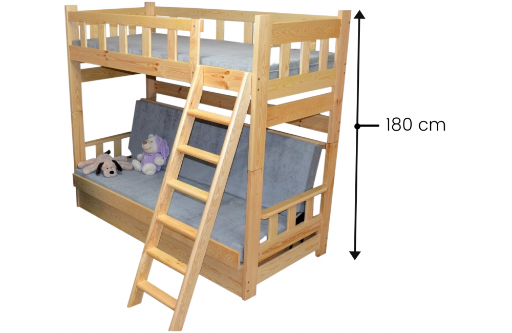 Specyfikacja wymiarowa łóżka Nowy Jork trzyosobowego łóżka piętrowego wysokiego Zaczarowana Sypialnia
