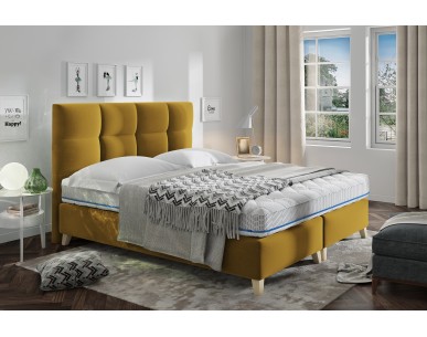Łóżko tapicerowane MONA w musztardowym kolorze tkaniny