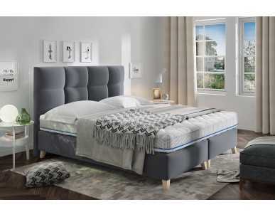 Szare łóżko kontynentalne z podnoszonym pojemnikiem MONA Comforteo