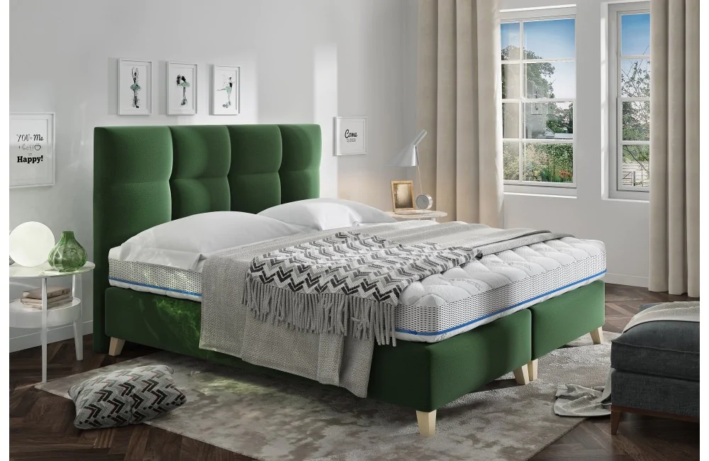 Zielone łóżko tapicerowane MONA Comforteo