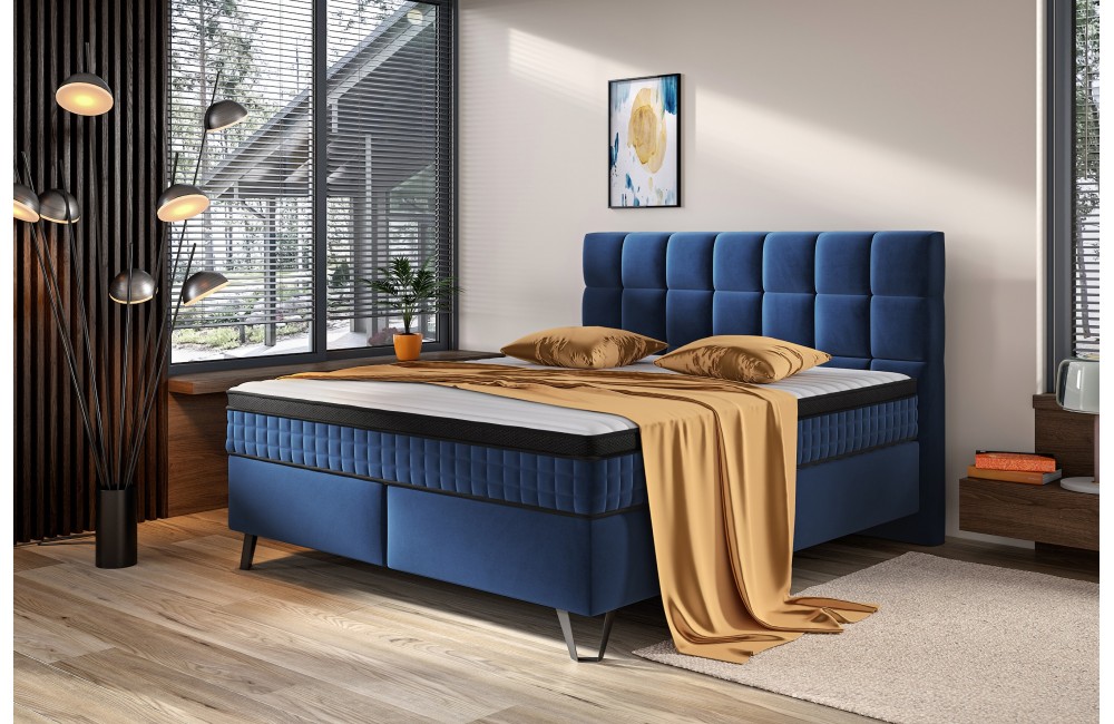 Granatowe łóżko kontynentalne ALEXANDER Comforteo