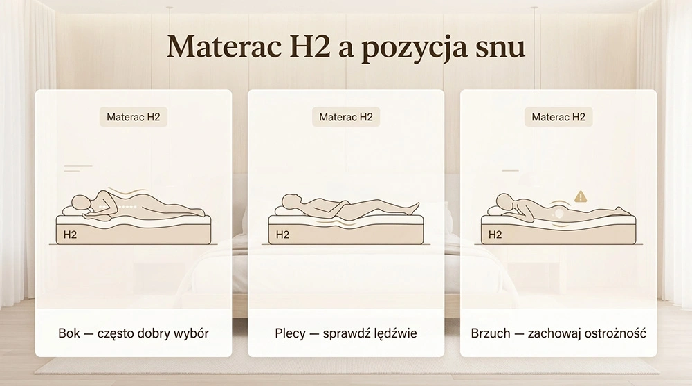 Infografika pokazująca, jak pozycja snu wpływa na dobór materaca H2