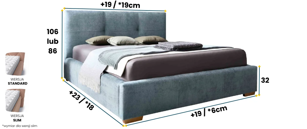 ZESTAW: Łóżko tapicerowane LILY + MATERAC COMFORTEO