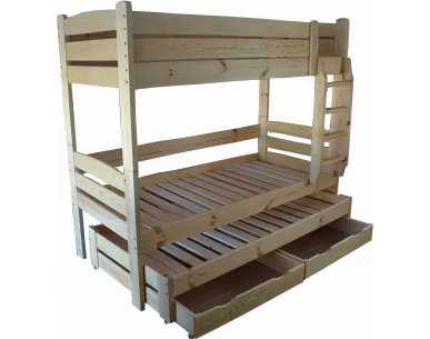 Łóżko piętrowe trzyosobowe Wiktoria z szufladami na kółeczkach Zaczarowana Sypialnia